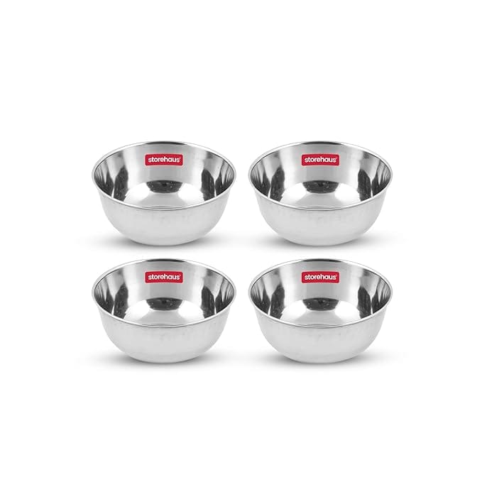Storehaus Stainless Steel  4 pc Katoris Kitchenware Set Ideal for Home, Restaurants and Family Use, Silver
