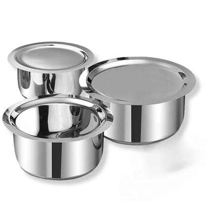 Storehaus Triply SAS (Steel-Aluminium-Steel - 3 Layers) Tope Set of 3 Pcs with Lid - (1.1 ltr, 14 Cm), (1.6 Ltr, 16Cm) & (2 Ltr, 18 Cm), Smooth Surface, Induction & Gas Safe with 2 years Warranty
