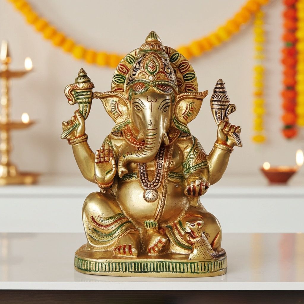 Brass Showpiece Ganesh Ji God Idol Statue (BSMAS1062 G)