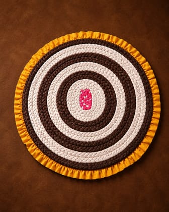 Hand-Braided Multicolour Cotton Round Rug (Yellow Border) Hand-Braided Multicolour Cotton Round Rug (Yellow Border)
