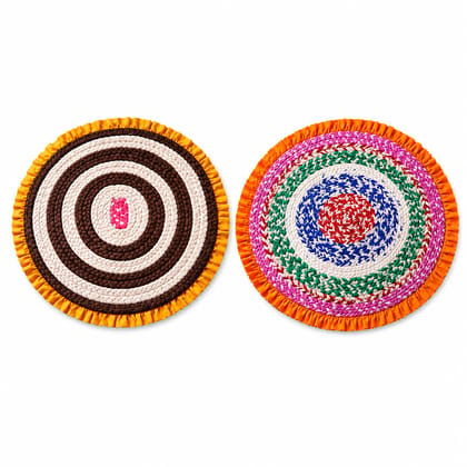 Hand-Braided Cotton Placemats - Round, Multi-Colored, Set of 2 Hand-Braided Cotton Placemats - Round, Multi-Colored, Set of 2
