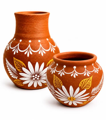 Hand-Painted Terracotta Vase Set - Set of 2