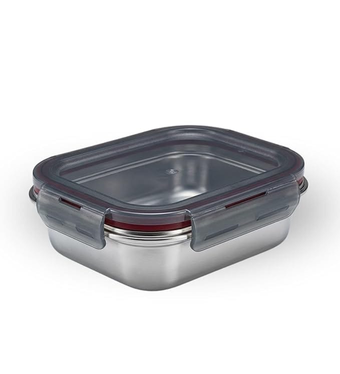 Narradora Fridge to Oven Microwave Safe Stainless Steel Reusable Food Storage Containers with Leak-Proof and Airtight Lids F2O Rectangle 400 ML
