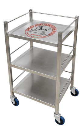 SSFW Premium Stainless Steel 3-Shelf Instrument Trolley with 100mm Heavy Castor  Wheels (202 Grade)