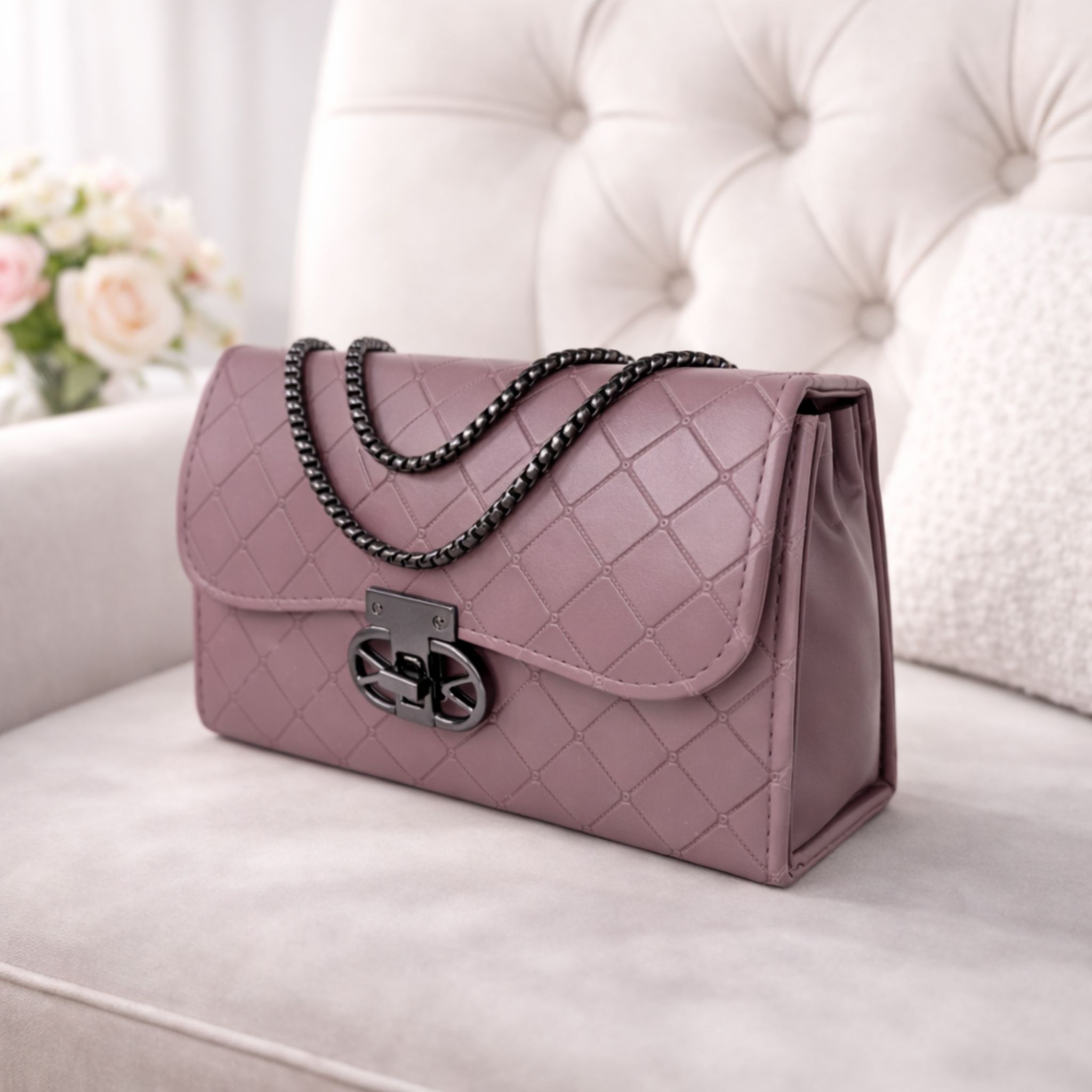 Quilted Design Sling Bag For Women | Chain Strap | Trendy Shoulder Bag