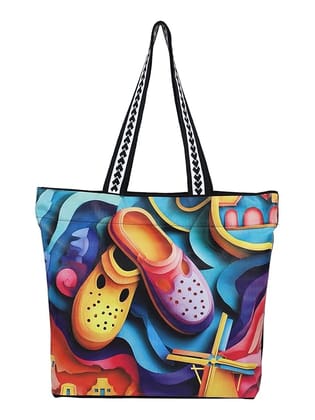 WOTM On The Move Tote | Premium Printed Cotton Canvas Tote Bag with Zipper & Inside Pocket, Stylish Everyday Travel Bag for Work, College, Office, Travel, Shopping