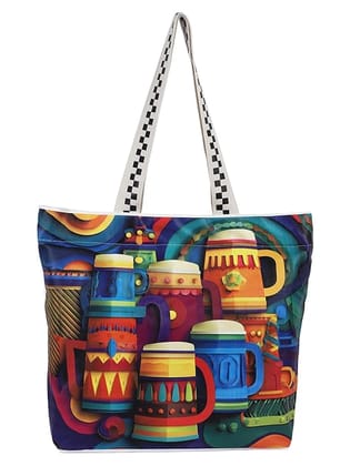 WOTM On The Move Tote | Premium Printed Cotton Canvas Tote Bag with Zipper & Inside Pocket, Stylish Everyday Travel Bag for Work, College, Office, Travel, Shopping