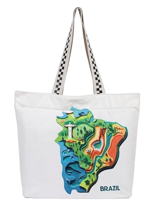 WOTM On The Move Tote | Premium Printed Cotton Canvas Tote Bag with Zipper & Inside Pocket, Stylish Everyday Travel Bag for Work, College, Office, Travel, Shopping