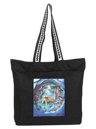 WOTM On The Move Tote | Premium Printed Cotton Canvas Tote Bag with Zipper & Inside Pocket, Stylish Everyday Travel Bag for Work, College, Office, Travel, Shopping