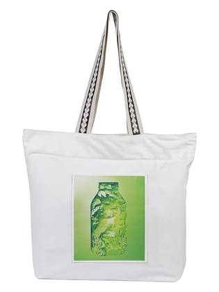 WOTM On The Move Tote | Premium Printed Cotton Canvas Tote Bag with Zipper & Inside Pocket, Stylish Everyday Travel Bag for Work, College, Office, Travel, Shopping