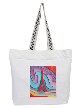 WOTM On The Move Tote | Premium Printed Cotton Canvas Tote Bag with Zipper & Inside Pocket, Stylish Everyday Travel Bag for Work, College, Office, Travel, Shopping