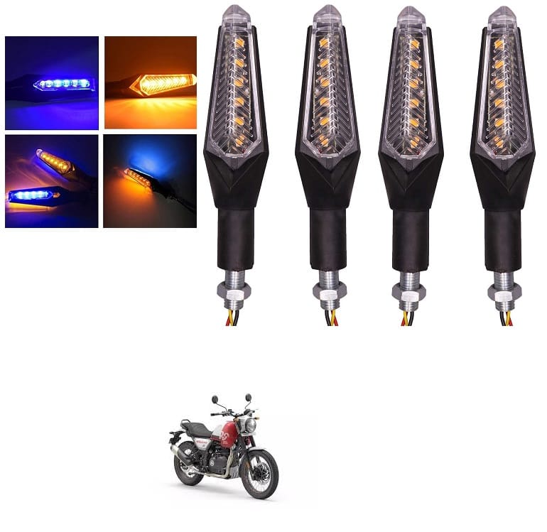 PeculiarZone Universal LED Indicators for Motorbikes - Set of 4, Dual Tone Yellow & Blue Blinker Lights, Waterproof ABS Plastic Body (Pack of 4)