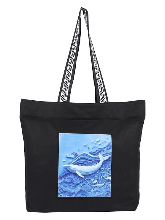 WOTM On The Move Tote | Premium Printed Cotton Canvas Tote Bag with Zipper & Inside Pocket, Stylish Everyday Travel Bag for Work, College, Office, Travel, Shopping