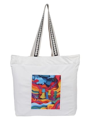 WOTM On The Move Tote | Premium Printed Cotton Canvas Tote Bag with Zipper & Inside Pocket, Stylish Everyday Travel Bag for Work, College, Office, Travel, Shopping
