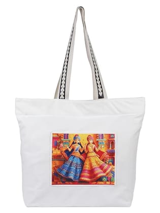 WOTM On The Move Tote | Premium Printed Cotton Canvas Tote Bag with Zipper & Inside Pocket, Stylish Everyday Travel Bag for Work, College, Office, Travel, Shopping