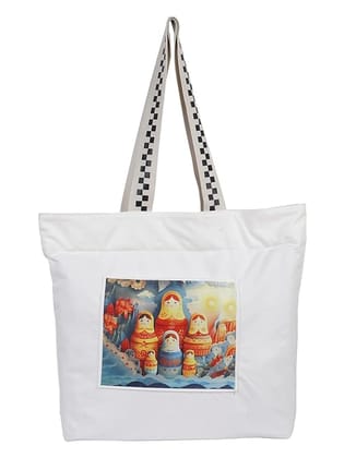 WOTM On The Move Tote | Premium Printed Cotton Canvas Tote Bag with Zipper & Inside Pocket, Stylish Everyday Travel Bag for Work, College, Office, Travel, Shopping