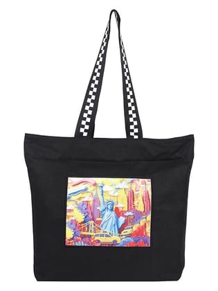 WOTM On The Move Tote | Premium Printed Cotton Canvas Tote Bag with Zipper & Inside Pocket, Stylish Everyday Travel Bag for Work, College, Office, Travel, Shopping