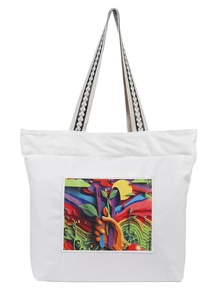 WOTM On The Move Tote | Premium Printed Cotton Canvas Tote Bag with Zipper & Inside Pocket, Stylish Everyday Travel Bag for Work, College, Office, Travel, Shopping