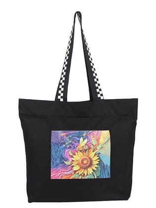 WOTM On The Move Tote | Premium Printed Cotton Canvas Tote Bag with Zipper & Inside Pocket, Stylish Everyday Travel Bag for Work, College, Office, Travel, Shopping