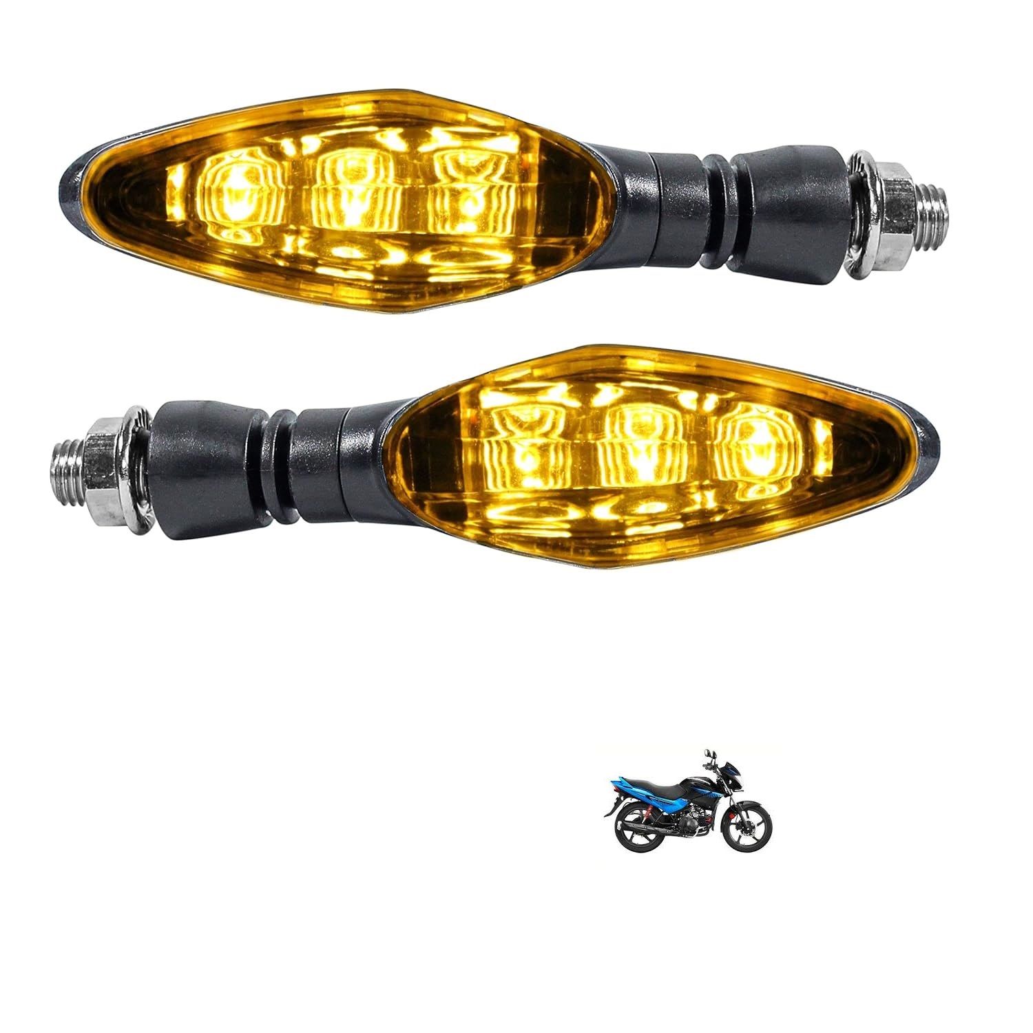 PeculiarZone Duke Style Universal LED Indicators for Motorcycles - Sleek Amber/Yellow Blinker Lights, Flexible ABS Plastic, Waterproof Turn Signals (Set of 2)