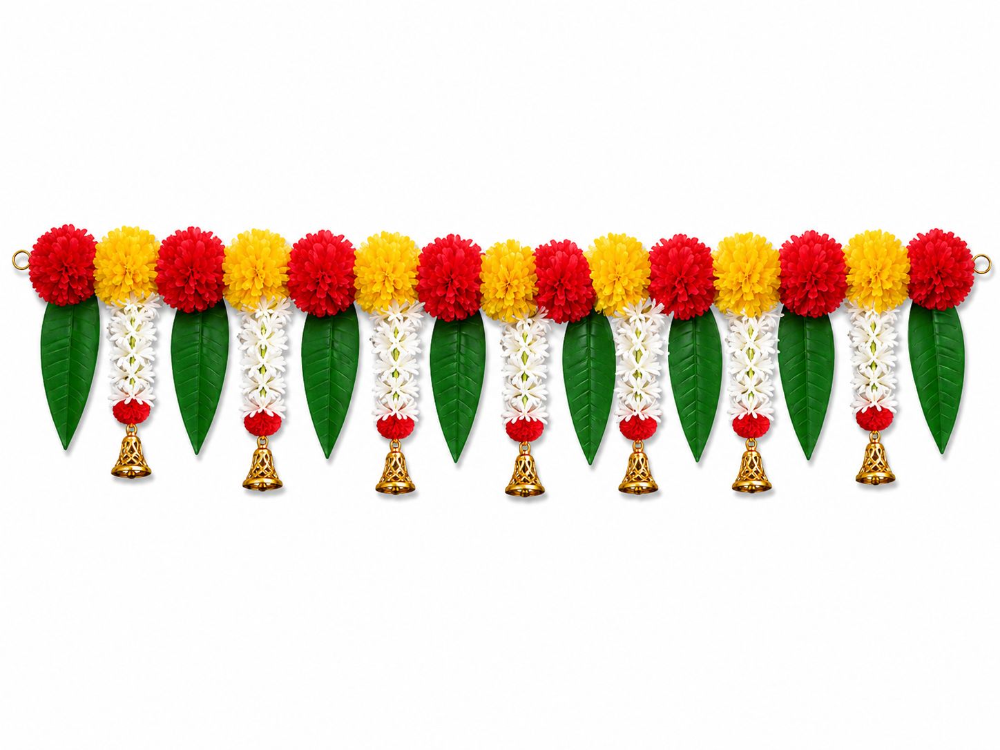 Artificial Marigold Flower Toran with Ganesha Bells for Main Door Decoration