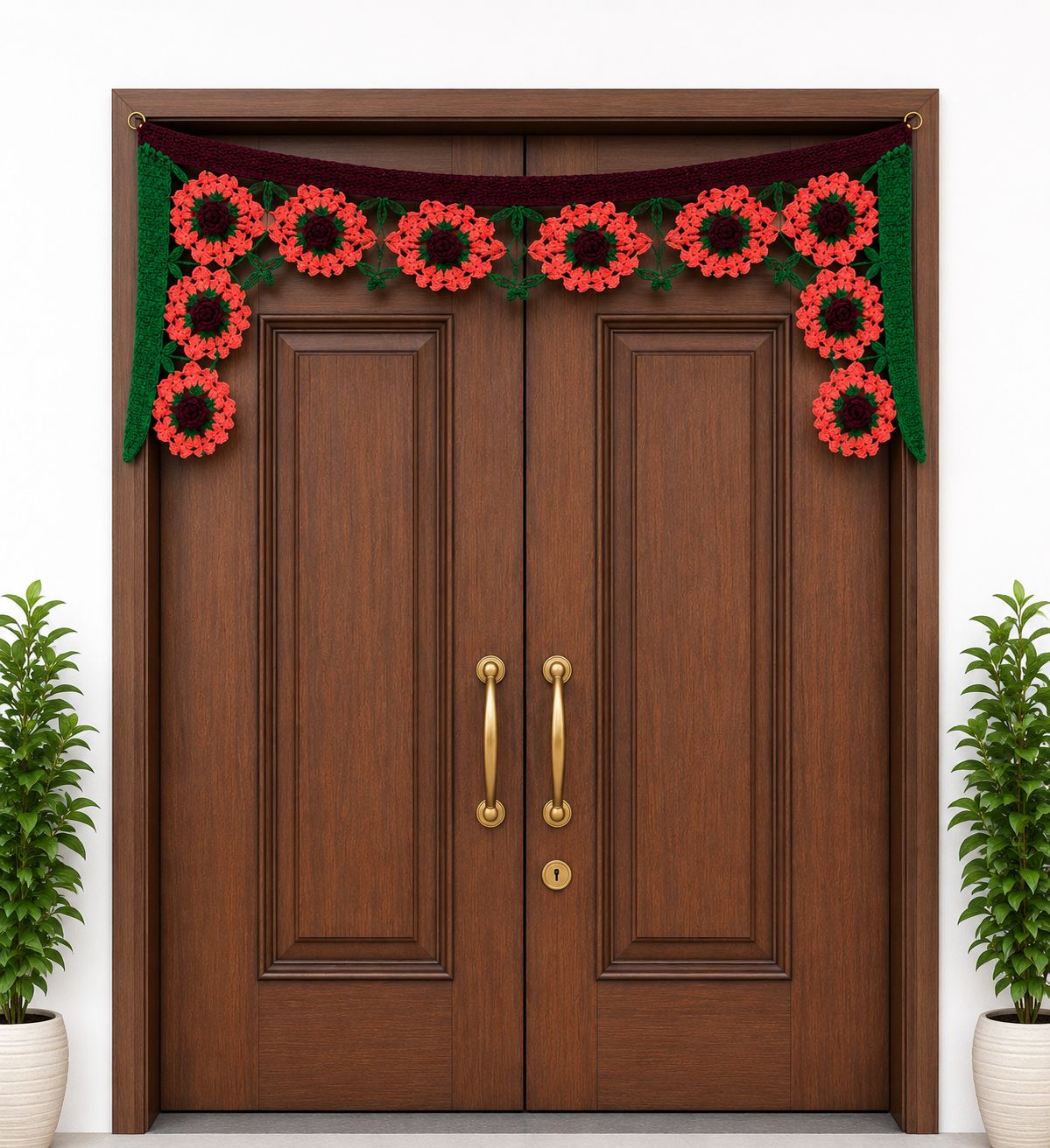 Handmade Crochet Red Floral Door Toran