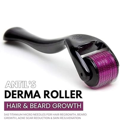 ANTIL'S Derma Roller 0.5mm for Hair & Beard Growth – 540 Titanium Micro Needles for Hair Regrowth, Beard Growth, Acne Scar Reduction & Skin Rejuvenation – Safe for Men & Women (Black)