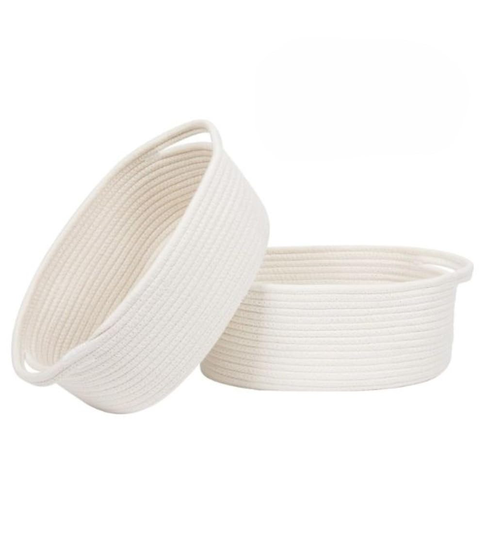 Generic Cotton 10x7x4 Inch2 Pcs Oval Storage Basket For Clothes (White)-PID66465