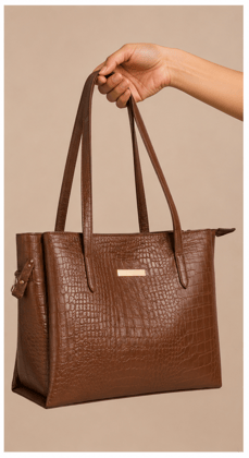 Womens Croc Pattern Brown Tote Bag Womens Croc Pattern Brown Tote Bag