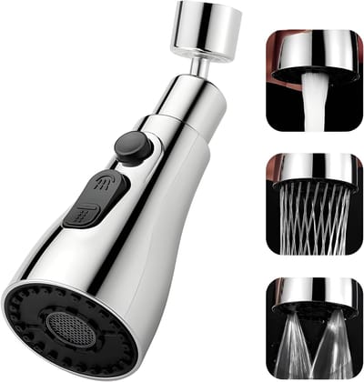 360° Rotating Tap Extension for Kitchen Sink | 2-Mode Splash Filter Faucet Extender | Flexible Chrome Water Saving Aerator with Universal Fitting for Kitchen & Bathroom Taps (Silver)