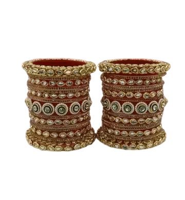 Red and Gold Pearl Kundan Stone Traditional Bangle Chura Set (Pack of 2 Stacks) Red and Gold Pearl Kundan Stone Traditional Bangle Chura Set (Pack of 2 Stacks)
