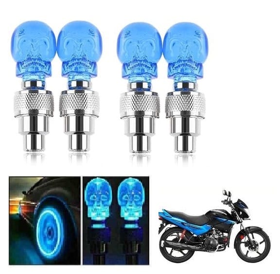 PECULIAR ZONE Car/Bike Wheel Tire Rim Air Valve Cap Radium Tyre Air Caps Cover Glow Radium Light Resistant Tire Pressure Caps | Universal Fluorescent Tire Valve Cap for Motorcycles, Bike (Skull Design)