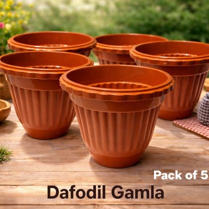 Pack of 5 Dafodil Flower Pot | Plastic Gamla Planter Set | Indoor Outdoor Plant Pots | Garden Pots for Balcony & Home Decor | Durable Lightweight Flower Pots | Decorative Planters for Plants & Gardening Use