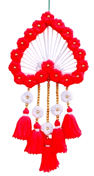 Handmade Decorative Woolen Door Hanging Red and White Toran