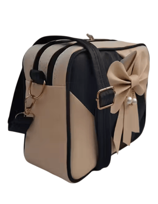 Stylish Two-Tone Crossbody Bag with Pearl-Embellished Bow Stylish Two-Tone Crossbody Bag with Pearl-Embellished Bow