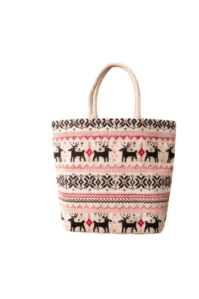 Women's Jute Tote Bag with Fair Isle Reindeer Pattern Women's Jute Tote Bag with Fair Isle Reindeer Pattern
