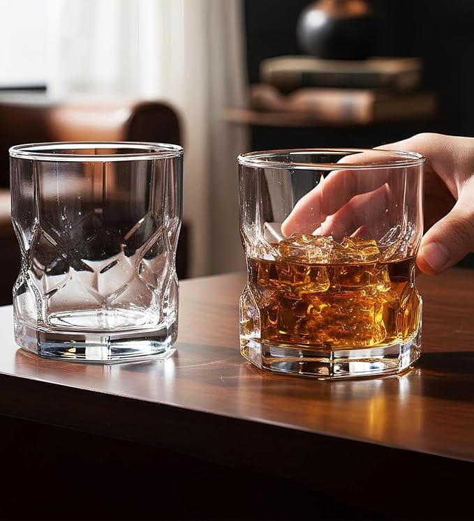Yera Prima Oak Whisky/Scotch/ water glasses- 285 ml each - Tumblers Lead-Free Whiskey Glasses for Scotch Bourbon Cognac Brandy Cocktail Whiskey