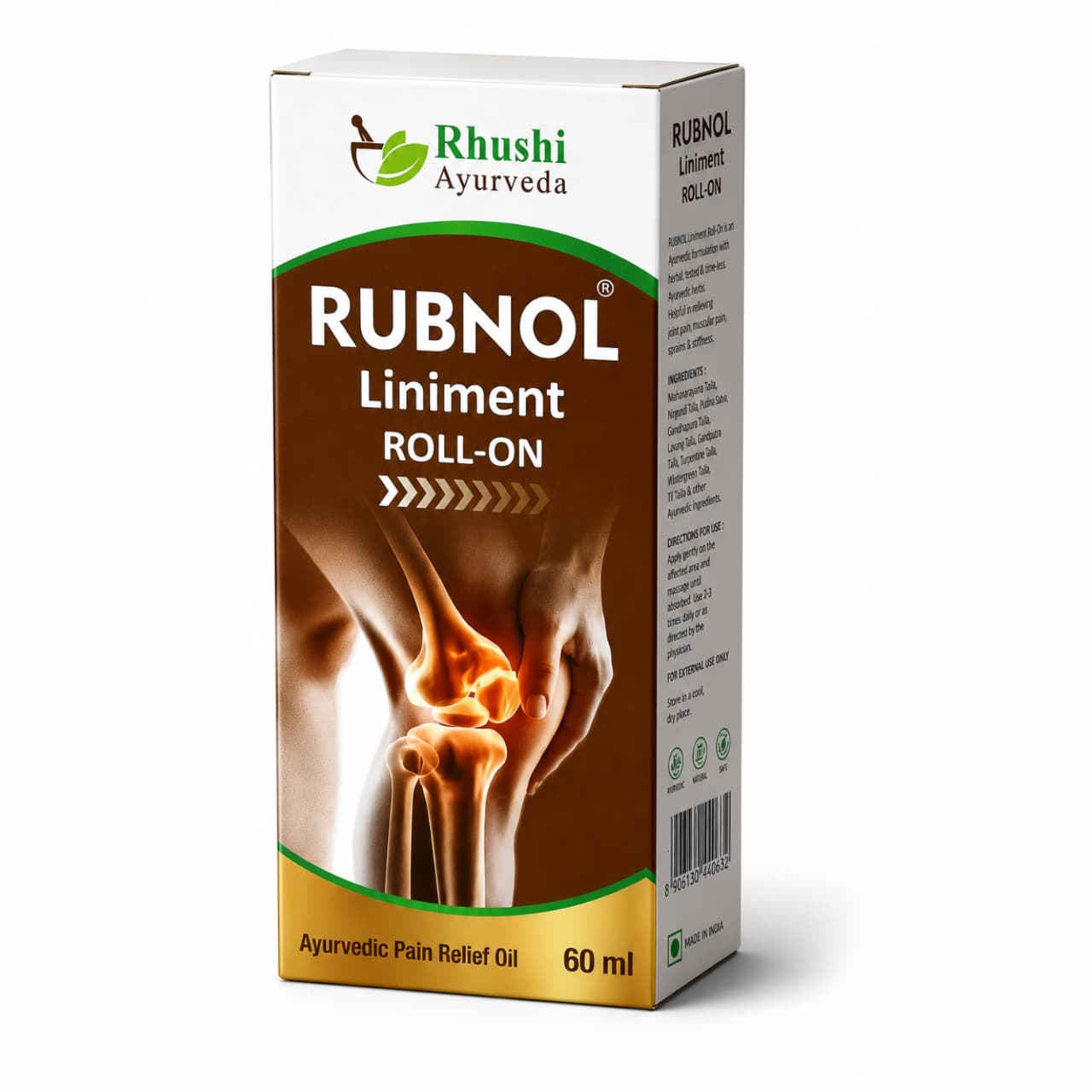 Rhushi Ayurved Rubnol Ayurvedic Pain Relief Roll On for Muscle Pain, Backache, Arthritis, Sprains and Muscle Stiffness - 60ml