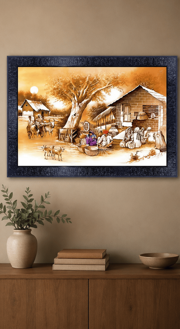 Indian Village Life Framed Art Print