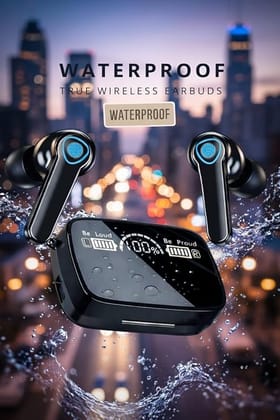  Click to see full view M19 True Wireless Earbuds, Bluetooth 5.1, 9D HiFi Sound, Intelligent Noise Reduction, IPX7 Waterproof, LED Display Charging Case