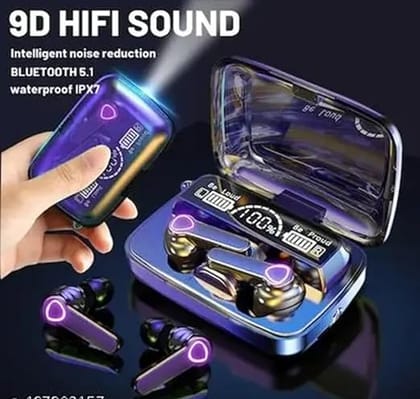  Click to see full view M19 True Wireless Earbuds, Bluetooth 5.1, 9D HiFi Sound, Intelligent Noise Reduction, IPX7 Waterproof, LED Display Charging Case