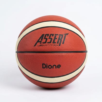 ASSERT DIONE | Indoor/Outdoor Basketball with Butyl Bladder | 14 Panel, Rubber Moulded | Suitable for Practice/Match/Training + Free Air Needle | Size 7 | Brown & White | 1% Net Proceeds Pledged to Charity
