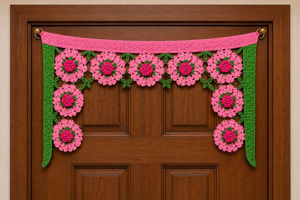 Pink & Green Floral Crochet Toran Door Hanging Pink & Green Floral Crochet Toran Door Hanging