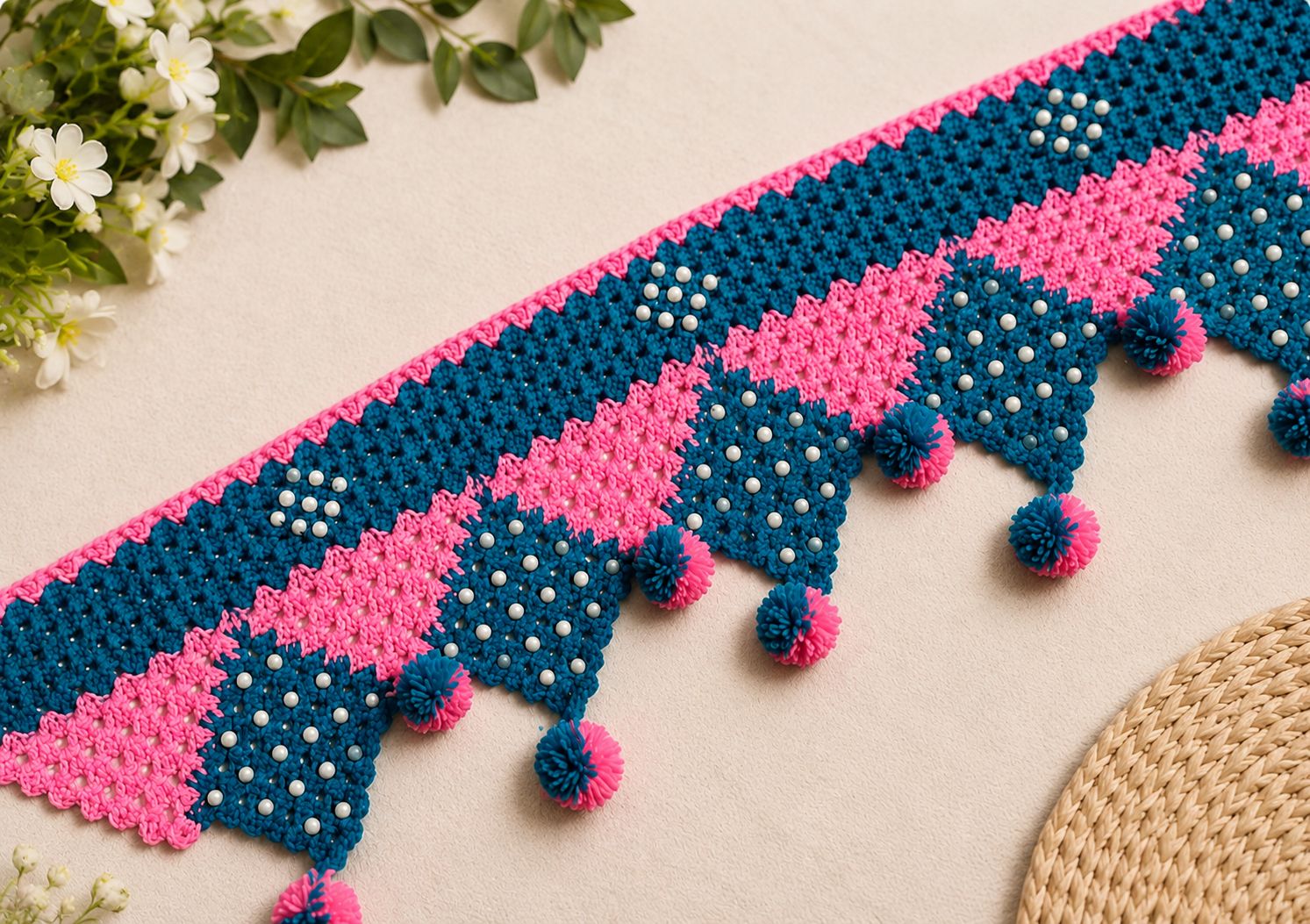 Handmade Crochet Pink & Blue Door Toran