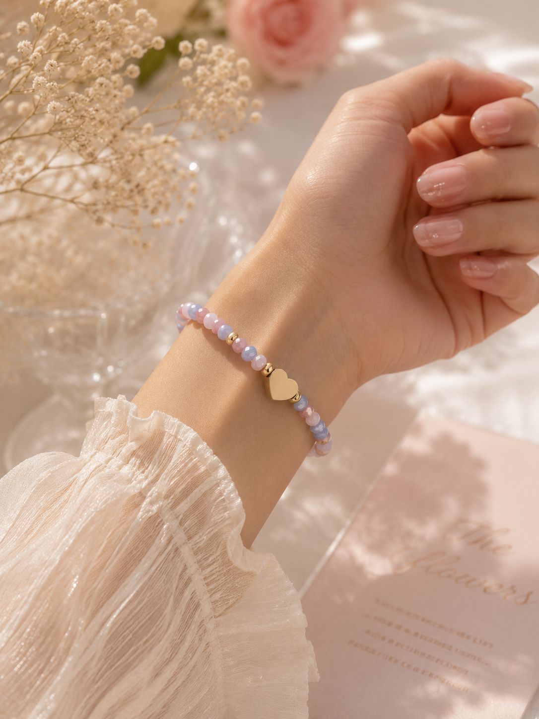 Pastel Beaded Heart Charm Bracelet