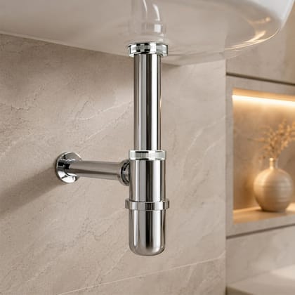 12 inch Neo Brass Silver Bottle Trap with Flange