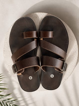 Men's Brown Toe-Ring Leather Sandal with Buckle Men's Brown Toe-Ring Leather Sandal with Buckle