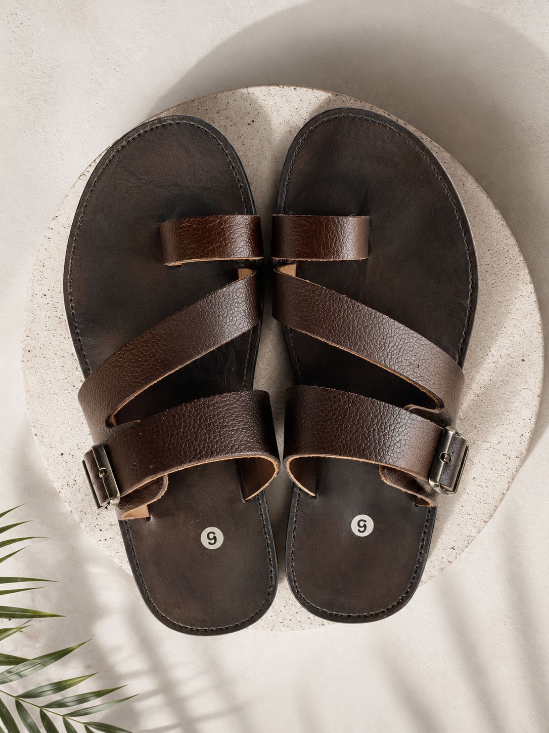 Men's Brown Toe-Ring Leather Sandal with Buckle