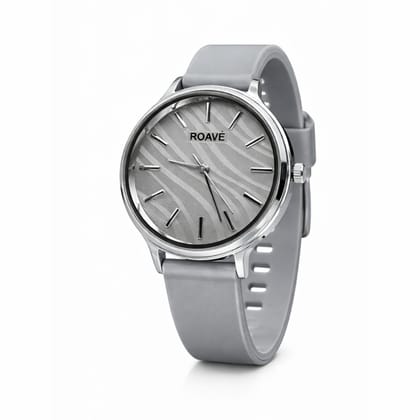 ROAVÉ Quartz Round Silicone Band Casual Analog Watch For Women With Buckle Clasp - Grey
