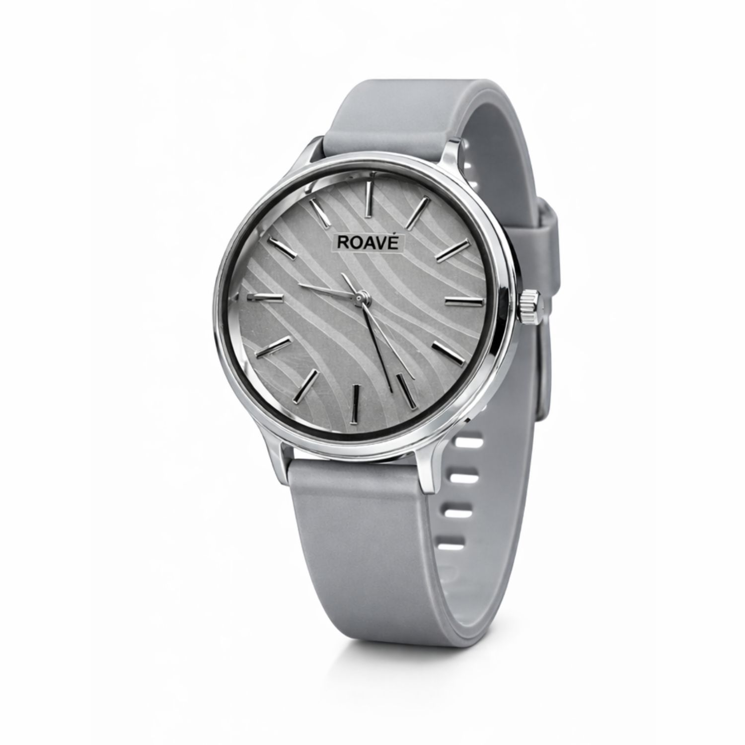 ROAVÉ Quartz Round Silicone Band Casual Analog Watch For Women With Buckle Clasp - Grey